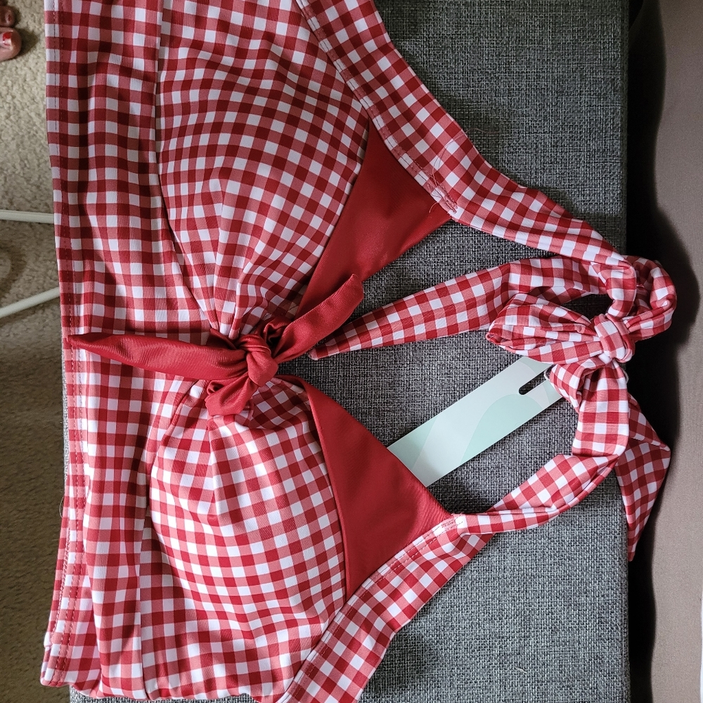 Red/White High Waist Gingham Swim Suit Size XL